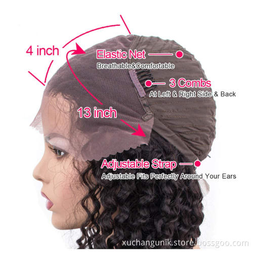 Uniky Wholesale Kinky Jerry Deep Curly Front Lace Human Hair Wig Natural Long Raw Brazilian Hair Full Front Lace Wig For Women